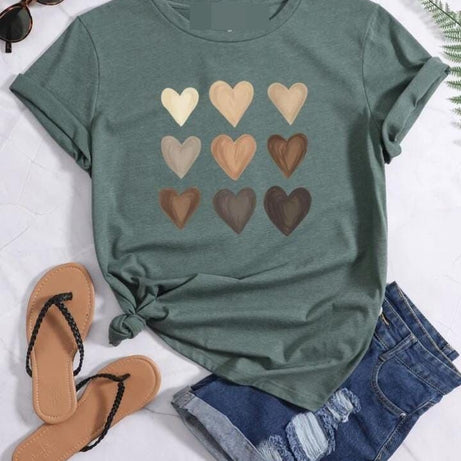 Multicolor Heart Print Round Neck Tee - Oshi.pk - Buy & Sell Online