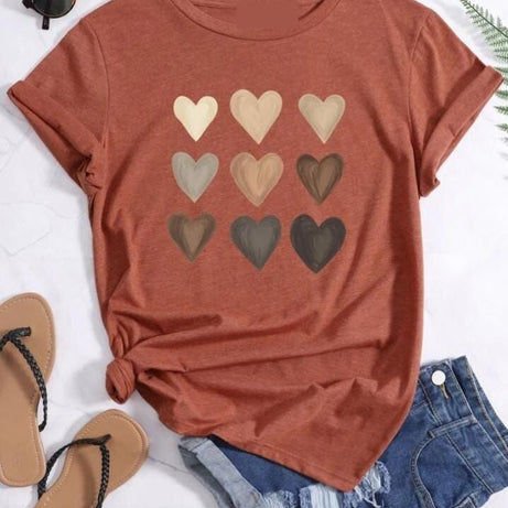 Multicolor Heart Print Round Neck Tee - Oshi.pk - Buy & Sell Online