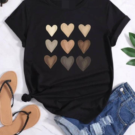 Multicolor Heart Print Round Neck Tee - Oshi.pk - Buy & Sell Online