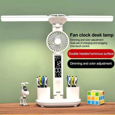 LED Desk Lamp with Fan and Clock - Foldable Multifunction Table Lamp with Pen Holder for Bedroom and Home Office - Oshi.pk - Buy & Sell Online
