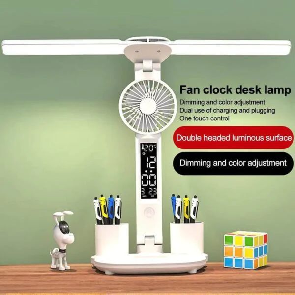 LED Desk Lamp with Fan and Clock - Foldable Multifunction Table Lamp with Pen Holder for Bedroom and Home Office - Oshi.pk - Buy & Sell Online