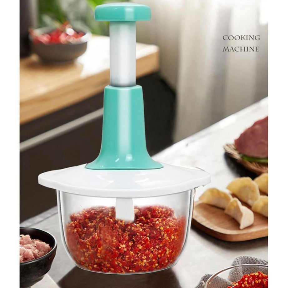 Multifunctional Manual Hand press food chopper, Multifunctional Ultra Heavy Hand Push Speedy Chopper, with 3 Turbo Stainless Steel Blades Perfect Onio - Oshi.pk - Buy & Sell Online