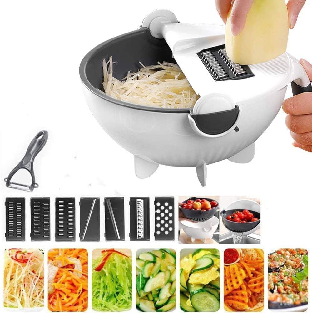 Multifunctional Vegetable Cutting Artifact - Household Choppers Veggie Fruit Shredder Grater Large Capacity Drainer Draining Basket - Rotate Kitchen C - Oshi.pk - Buy & Sell Online