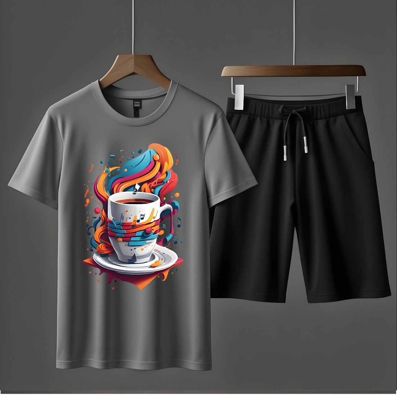 Music Tea Printed T-shirt And Shorts Summer Track Suit For Men - Oshi.pk - Buy & Sell Online