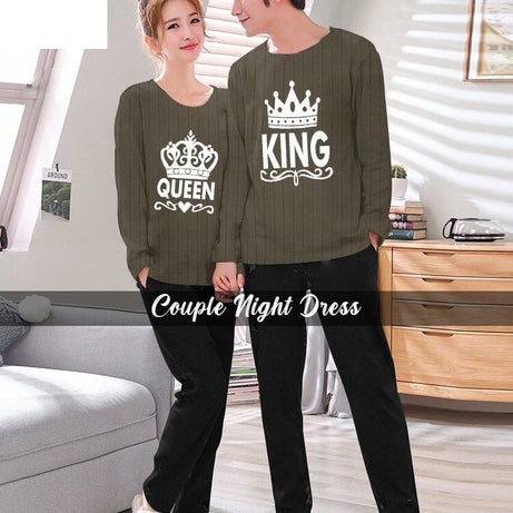 King Queen Full Sleeves Couple Night Dress