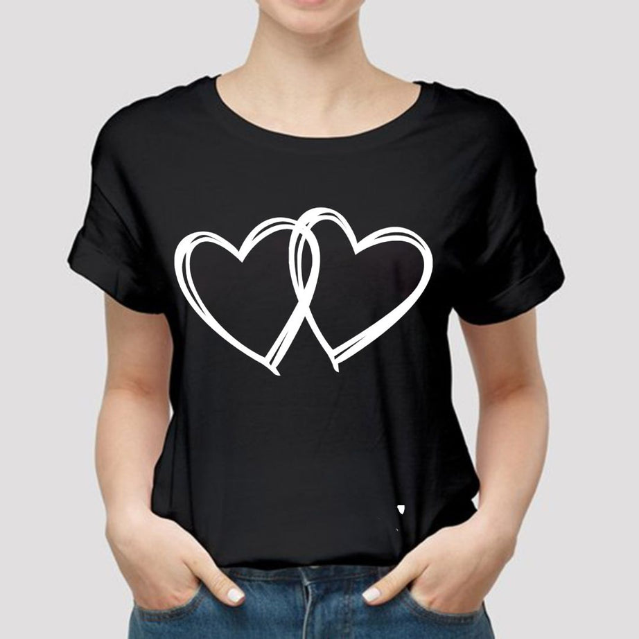 New Amazing Summer Collection Black T Shirt Trendy HEARTS Printed Smart Fit Half Sleeves Shirt - Oshi.pk - Buy & Sell Online