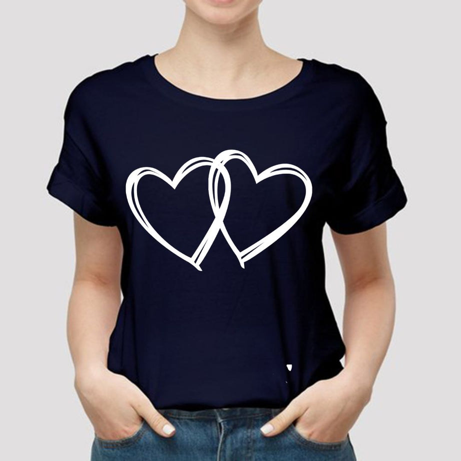 New Amazing Summer Collection Blue T Shirt Trendy HEARTS Printed Smart Fit Half Sleeves Shirt - Oshi.pk - Buy & Sell Online