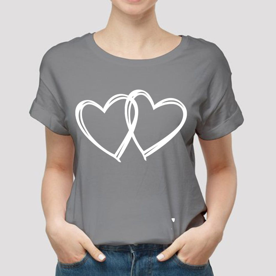 New Amazing Summer Collection Grey T Shirt Trendy HEARTS Printed Smart Fit Half Sleeves Shirt - Oshi.pk - Buy & Sell Online