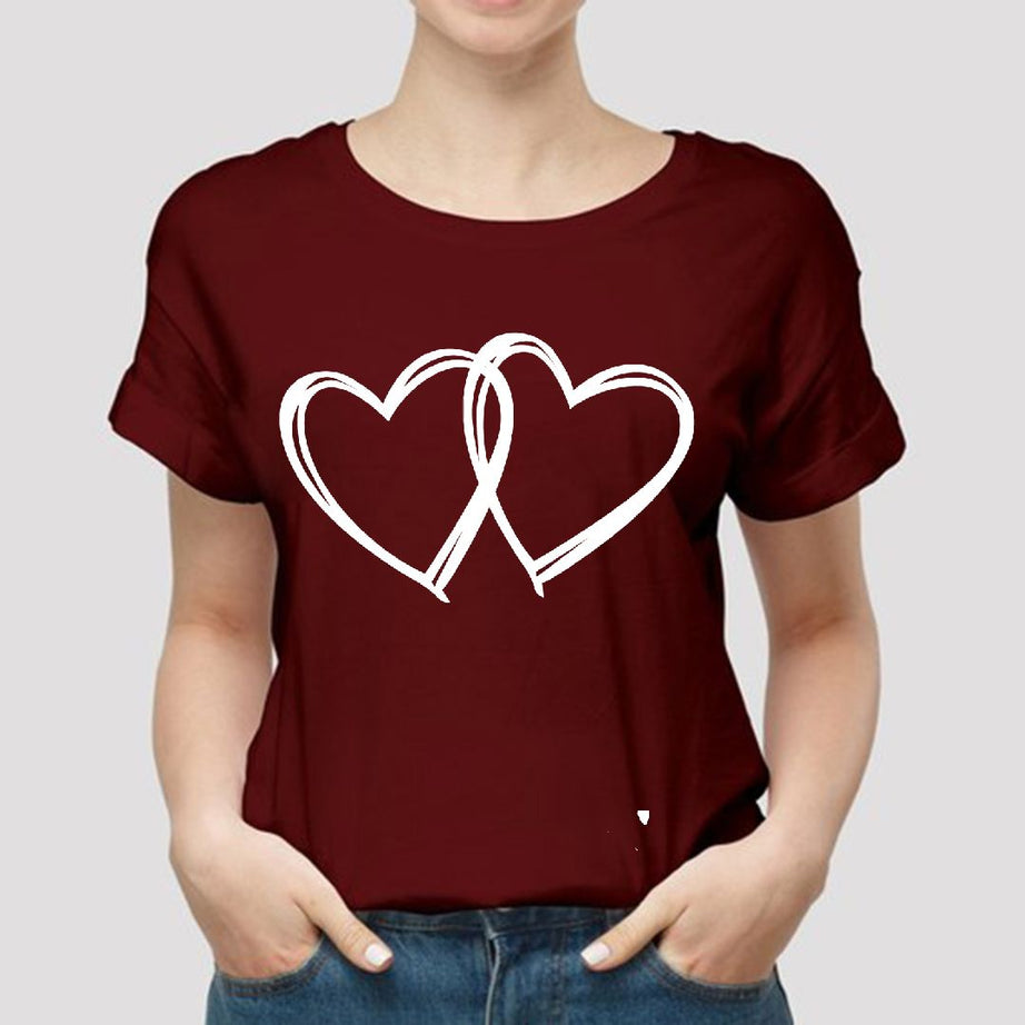 New Amazing Summer Collection Maroon T Shirt Trendy HEARTS Printed Smart Fit Half Sleeves Shirt - Oshi.pk - Buy & Sell Online