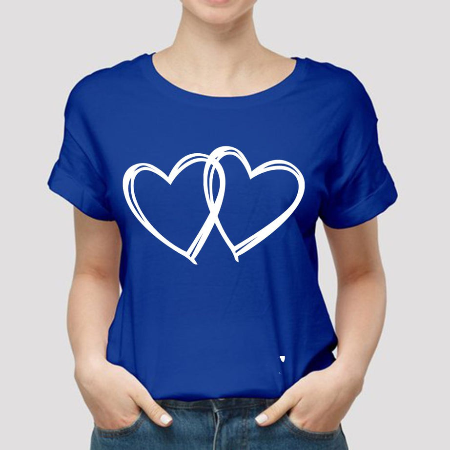 New Amazing Summer Collection Royal Blue T Shirt Trendy HEARTS Printed Smart Fit Half Sleeves Shirt - Oshi.pk - Buy & Sell Online