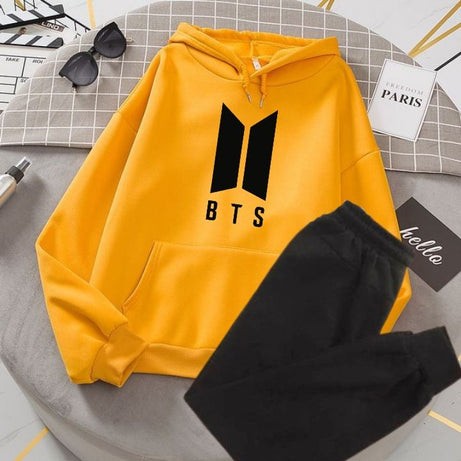 New Arrival Famous Korean Singing Brand Printed Winter Tracksuit With Yellow Hoodie and Trouser For Women - Oshi.pk - Buy & Sell Online