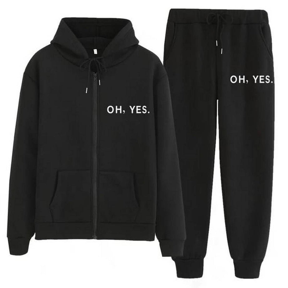 New Arrival OH YES Printed Winter Tracksuit With Warm Fleece Hoodie and Trouser For Men