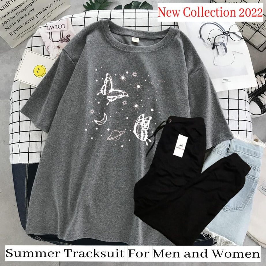 New Butterfly Tracksuit for Women and Girl Summer T Shirt and Black Trouser Gym wear New printed Clothing Summer Breathable and comfortable - Oshi.pk - Buy & Sell Online