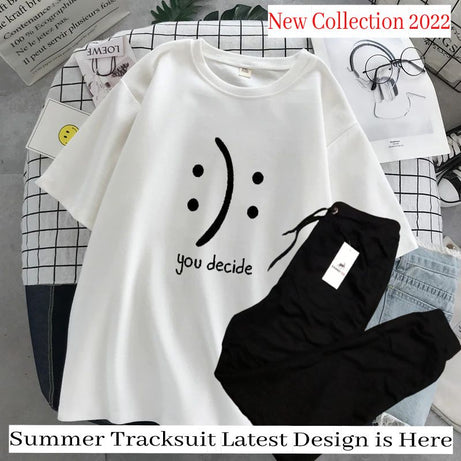 Tracksuit for Women and Girl Summer Shirt and Black Trouser Gym wear New You decide printed Clothing Summer Breathable and comfortable - Oshi.pk - Buy & Sell Online