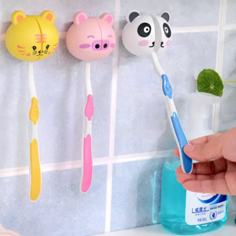 New Cute Wall Mounted Toothbrush Holder Case Box With Suction Cups Cartoon Animal Head Bathroom Brush Holder - Oshi.pk - Buy & Sell Online