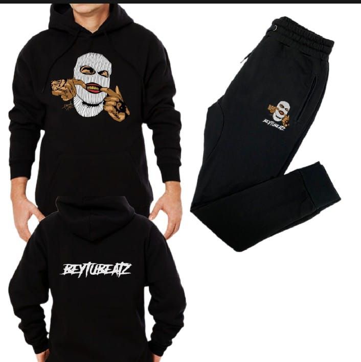 New Front Back Trendy Ghanster Printed Black Hoodie and Black Trouser Tracksuit Winter Collection trendy fashion Gym Sports Outdoors Wear - Oshi.pk - Buy & Sell Online