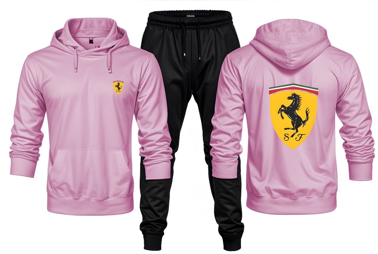 New Front Back Ferrari Printed Pink Hoodie and Black Trouser Tracksuit Winter Collection trendy fashion Gym Sports Outdoors Wear - Oshi.pk - Buy & Sell Online