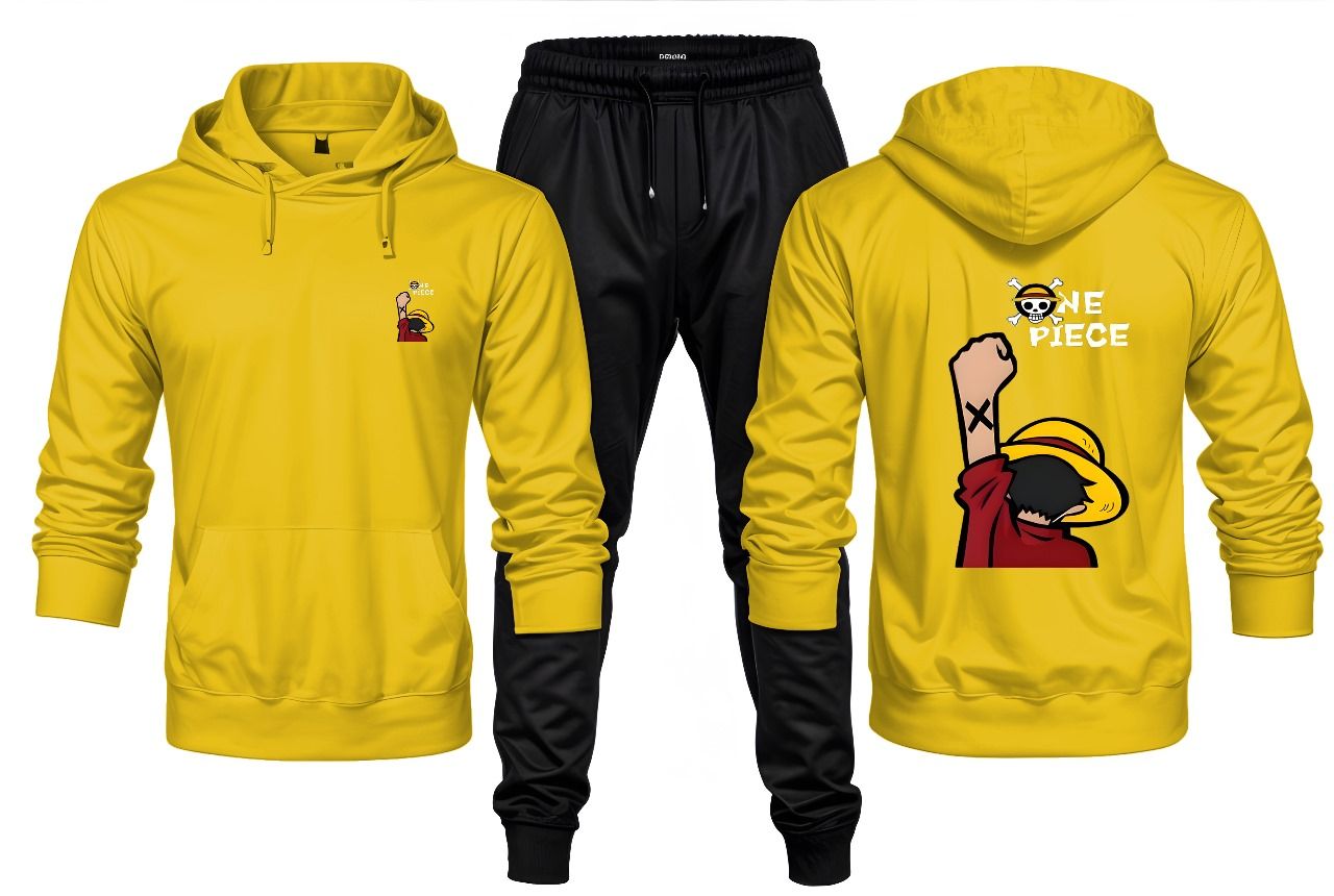 New Front Back One Piece Pirates Printed Yellow Hoodie and Black Trouser Tracksuit Winter Collection trendy fashion Gym Sports Outdoors Wear - Oshi.pk - Buy & Sell Online