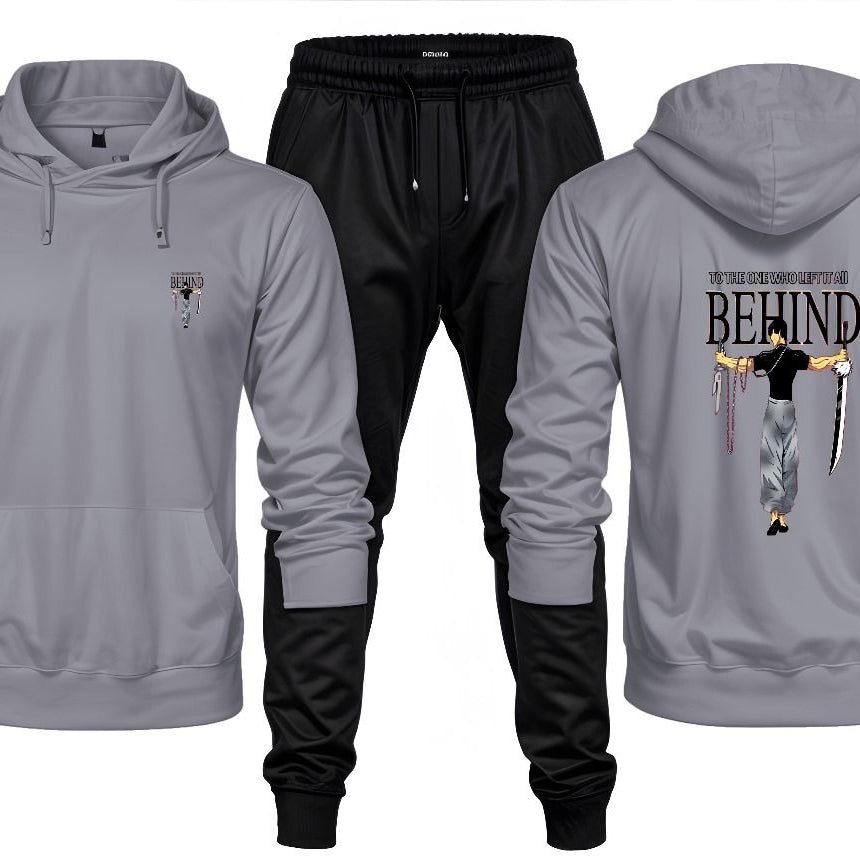 New Front Back To The One Who Left It A Printed Grey Hoodie and Black Trouser Tracksuit Winter Collection trendy fashion Gym Sports Outdoors Wear - Oshi.pk - Buy & Sell Online