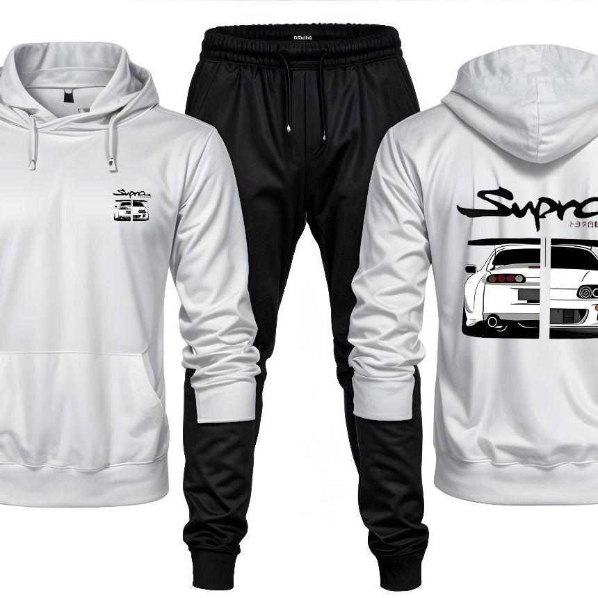 New Front Back SUPRA Printed White Hoodie and Black Trouser Tracksuit Winter Collection trendy fashion Gym Sports Outdoors Wear - Oshi.pk - Buy & Sell Online