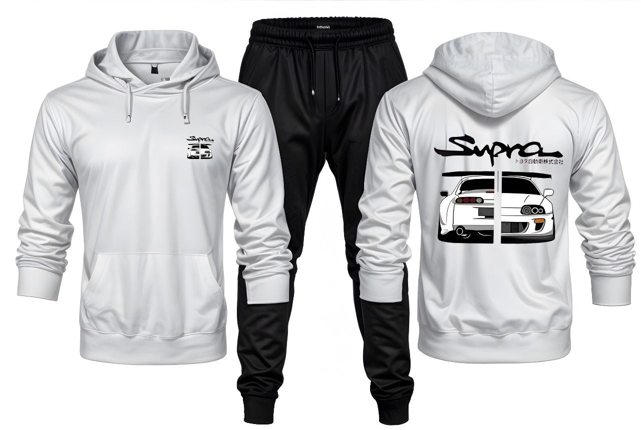 New Front Back SUPRA Printed White Hoodie and Black Trouser Tracksuit Winter Collection trendy fashion Gym Sports Outdoors Wear - Oshi.pk - Buy & Sell Online