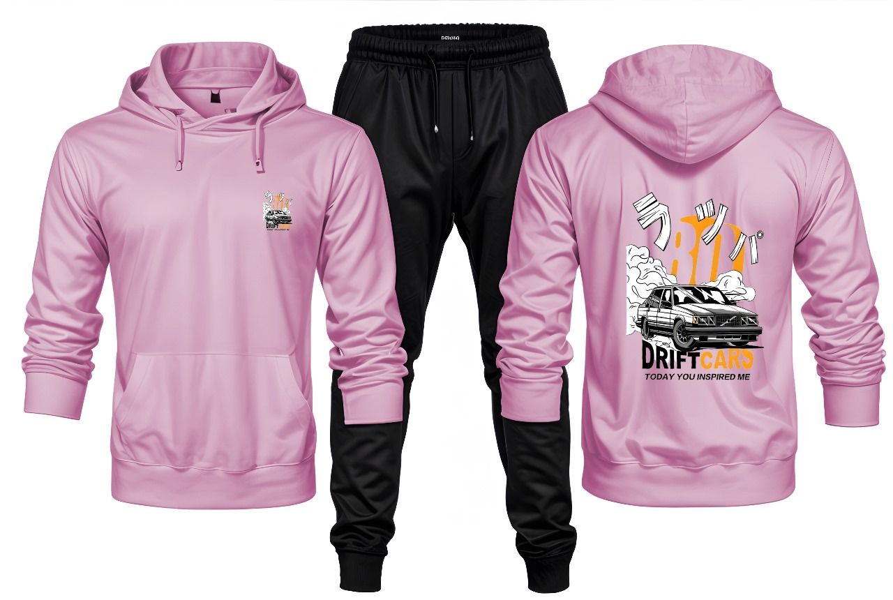 New Front Back Trendy Car Drift Printed Pink Hoodie and Black Trouser Tracksuit Winter Collection trendy fashion Gym Sports Outdoors Wear - Oshi.pk - Buy & Sell Online