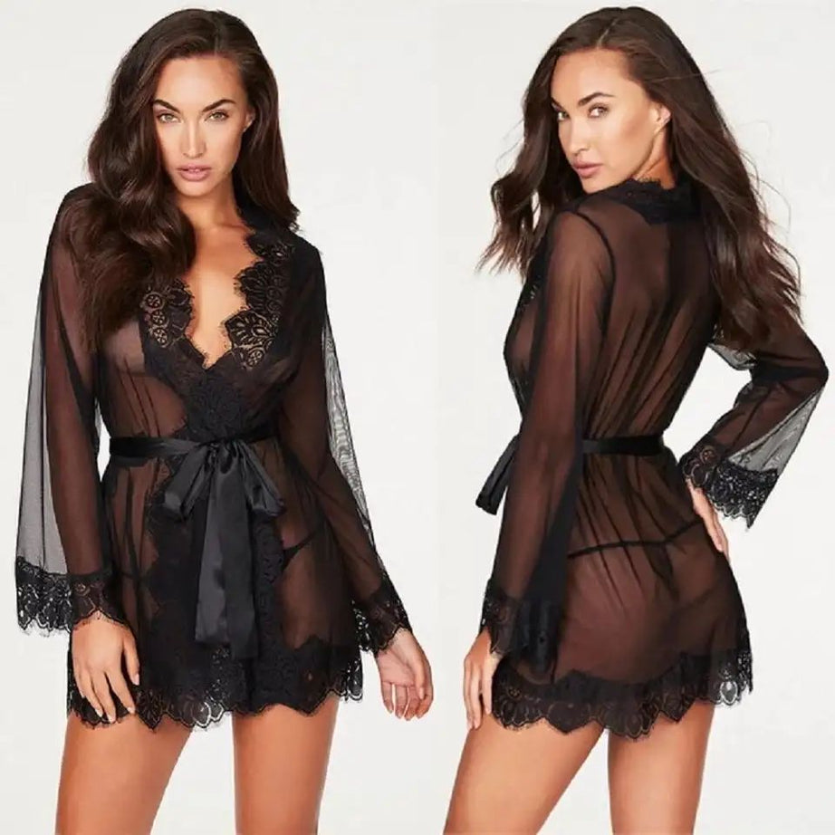 New Gown Style Sexy Transparent Lace Nighties For Woman (Black) - Oshi.pk - Buy & Sell Online