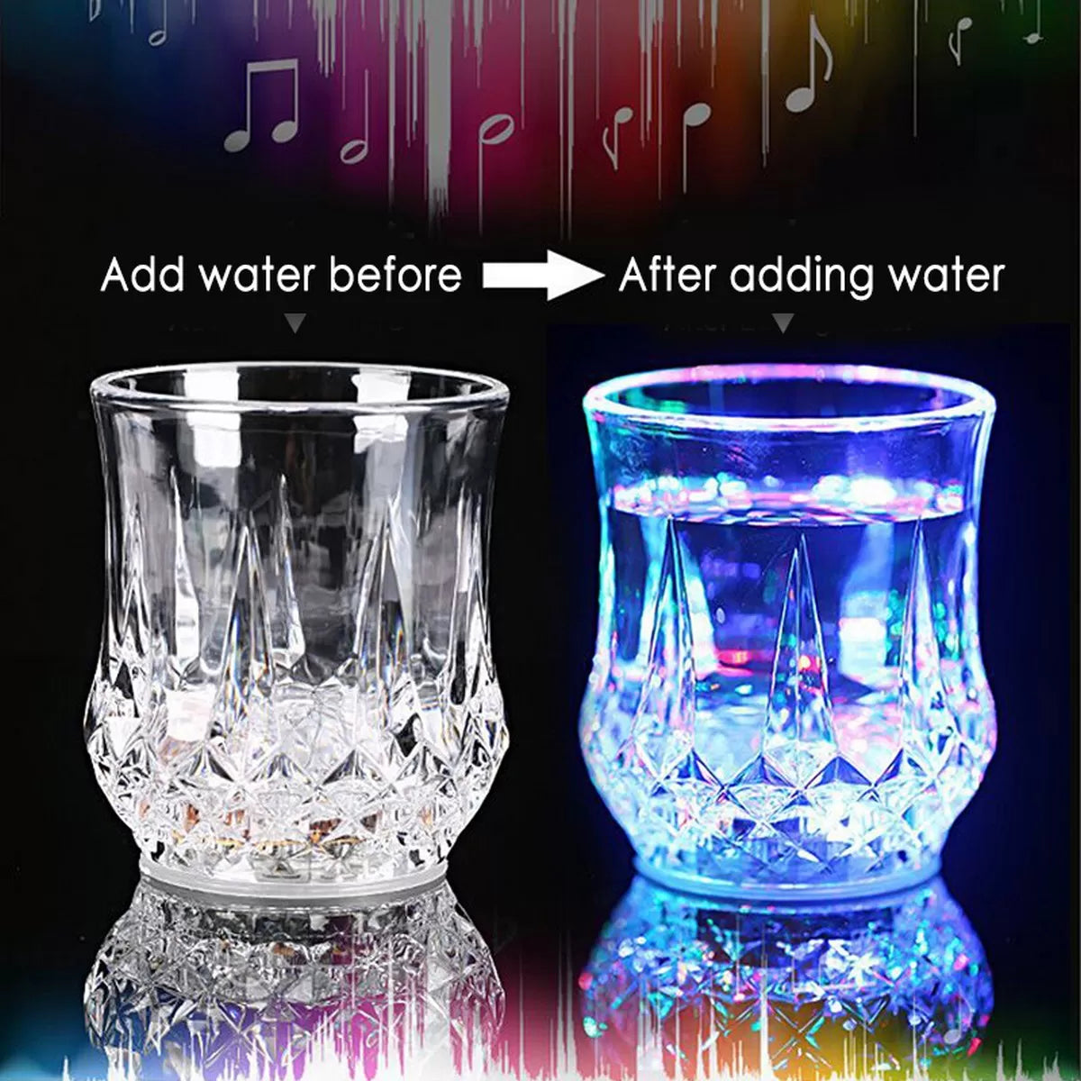 New Led Glowing Mug Glass Water Liquid Inductive Rainbow Color Changing Flashing Light Cup