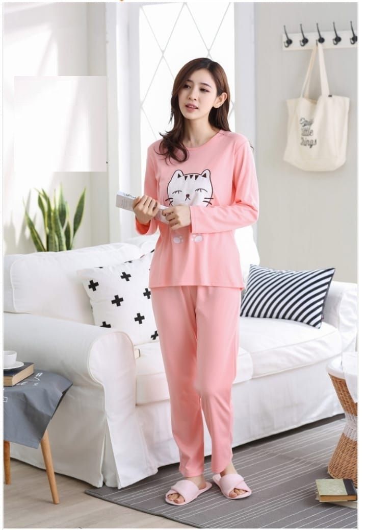 Pink Katty Printed Night Dress Tshirt and Trouser For Her - Oshi.pk - Buy & Sell Online