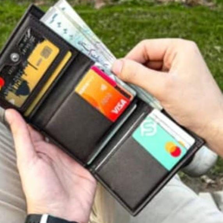 New Mini Three-fold Men Wallet Card Holder Purse Coin Pouch Card Holder Short Vertical PU Leather Wallet Change Money Pouch - Oshi.pk - Buy & Sell Online