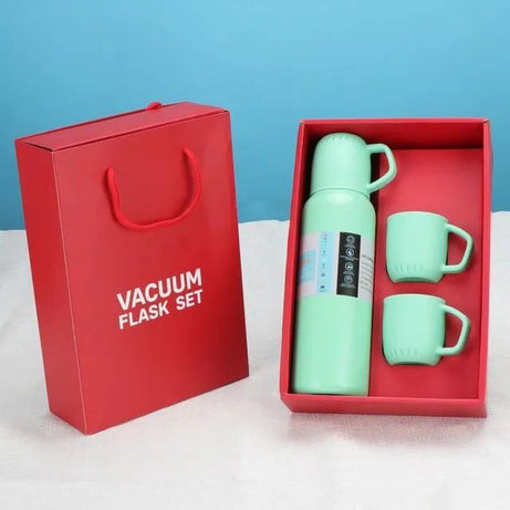 New Shape Vacuum Flask Bottle with 3 Cups and Gift Box Random color - Oshi.pk - Buy & Sell Online
