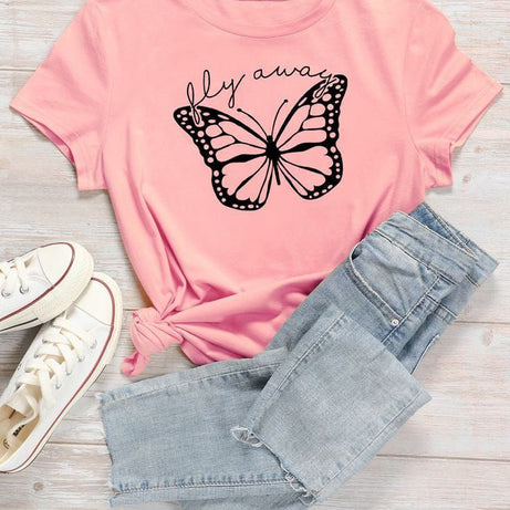 New Smart Fit Half Sleeves Pink T Shirt. New Stylish Butterflies Design Casual Wear ,Export Quality , Round Neck For Girls - Oshi.pk - Buy & Sell Online
