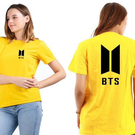 New Stylish Trendy Slim Fit Bts Printed Round Neck Yellow T-Shirts For BTS fans Lovers For Women