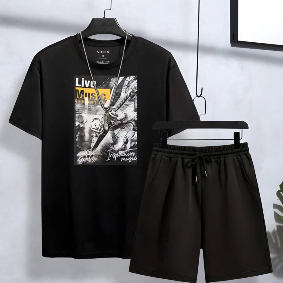 New tracksuit Live Music Printed In black Color Cotton Half Sleeves O Neck Short & Tshirt Summer Wear For Men & Boys - Oshi.pk - Buy & Sell Online