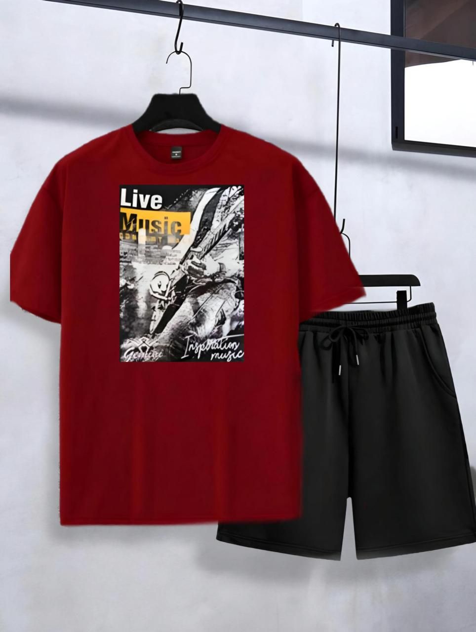 New tracksuit Live Music Printed In Maroon Color Cotton Half Sleeves O Neck Short & Tshirt Summer Wear For Men & Boys - Oshi.pk - Buy & Sell Online