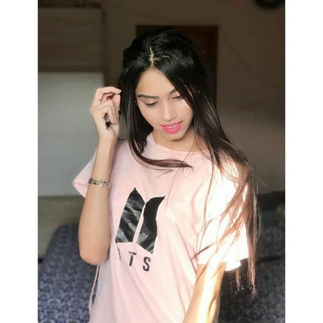New Trendy Pink BTS Printed Top Export Quality Round Neck T For Girls - Oshi.pk - Buy & Sell Online
