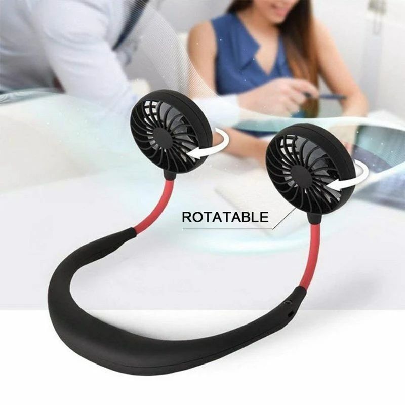 New Update Hands-Free Neck Band Hands-Free Hanging USB Rechargeable Dual Fan Mini Air Cooler Summer Portable 1200mA - Oshi.pk - Buy & Sell Online