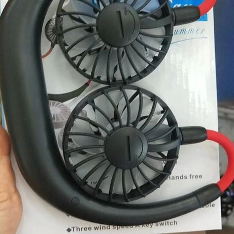 New Update Hands-Free Neck Band Hands-Free Hanging USB Rechargeable Dual Fan Mini Air Cooler Summer Portable 1200mA - Oshi.pk - Buy & Sell Online