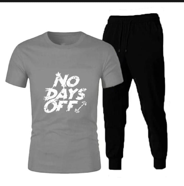 No Days Off And Workout Printed Half Sleeves Jersey Summer Tracksuit For Boys & Girls Grey T-Shirt & Black Trouser - Oshi.pk - Buy & Sell Online