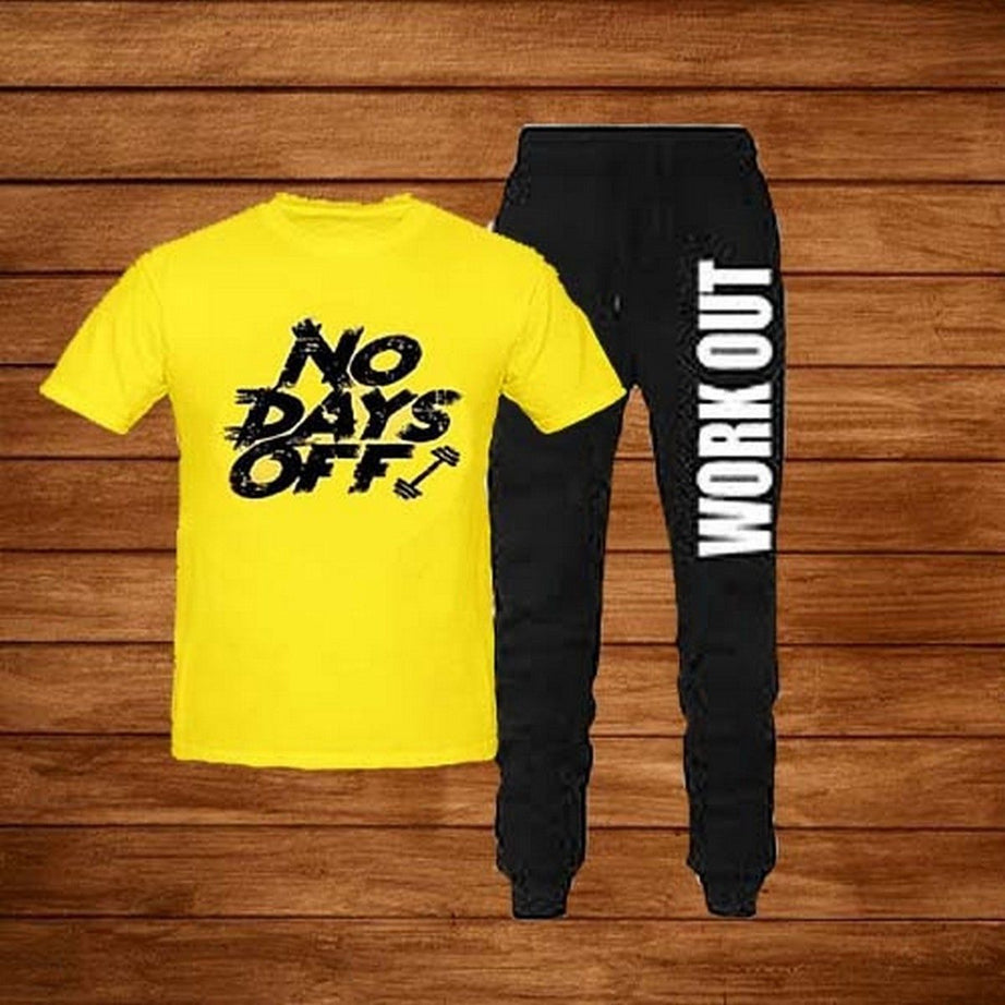 No days off Yellow T shirt & Black Trouser Tracksuit For Gym Lovers - Oshi.pk - Buy & Sell Online