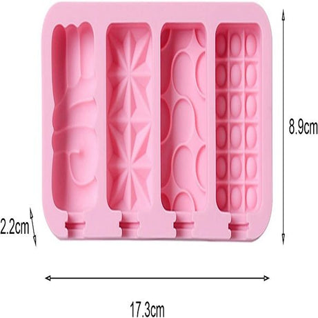 Non-stick Ice Cream Mold with 4 Grids Multi Pattern Pop-sicle Tray Mould