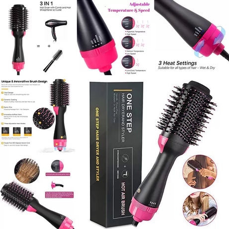 One-Step Hair Dryer And Volumizer with Hot Air Brush Dry & Wet Dual-use Frizz-free High Middle Low Three Modes One Step Hair Dryerand Styler US Plug - Oshi.pk - Buy & Sell Online