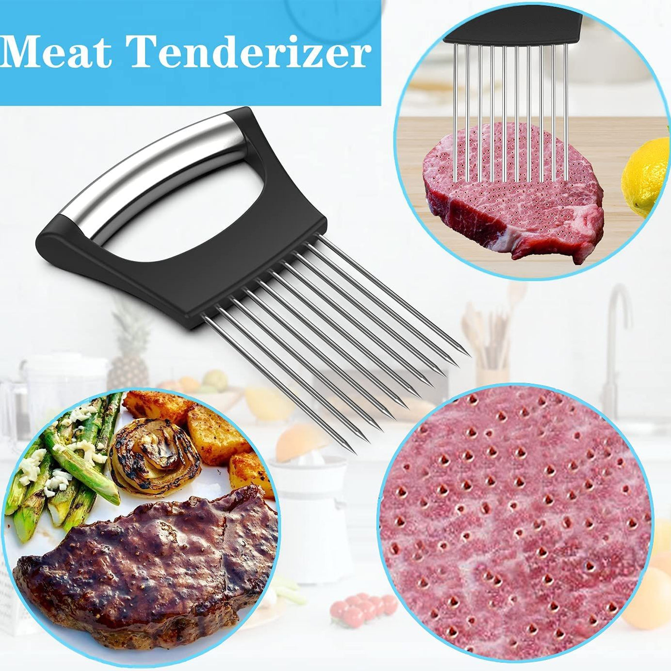 Onion Slicer Holder Stainless Steel, Vegetable Holder for Slicing Easy Onion Cutter Holder Vegetable Slicer Cutting Tools Meat Potato Tomato Slicer - Oshi.pk - Buy & Sell Online