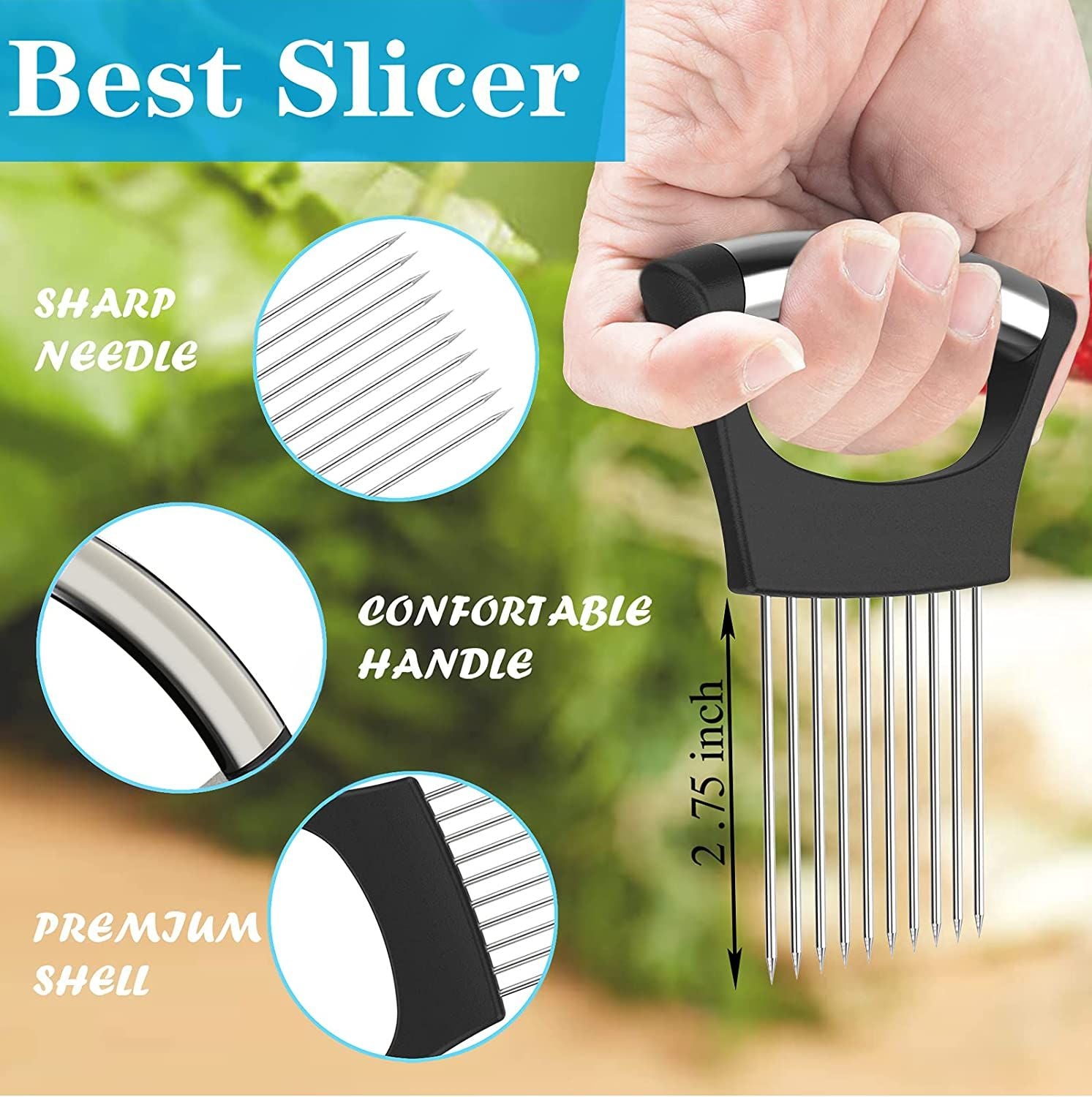 Onion Slicer Holder Stainless Steel, Vegetable Holder for Slicing Easy Onion Cutter Holder Vegetable Slicer Cutting Tools Meat Potato Tomato Slicer - Oshi.pk - Buy & Sell Online