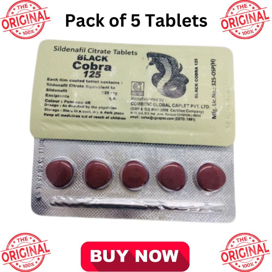 Original Indian 125mg Black Cobra Timing Delay Tablet For Men - 5 Tablets