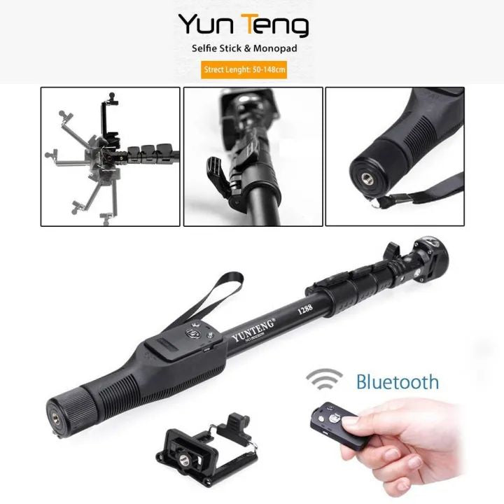 Original YT 1288 Bluetooth Selfie Stick Extendable Handheld Monopod Tripod YT 1288 Portable Holder for Cameras and Phones - Oshi.pk - Buy & Sell Online