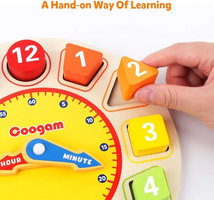 Oy Joy Wooden Shape Color Sorting Clock Teaching Time Number Blocks Puzzle Stacking Sorter Jigsaw Montessori Early Learning Educational Toy Gift For Y - Oshi.pk - Buy & Sell Online