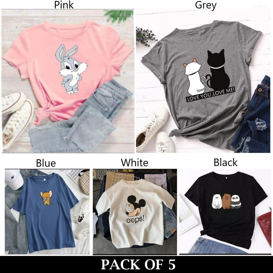 Pack Of 5 T-Shirts For Womens - Oshi.pk - Buy & Sell Online