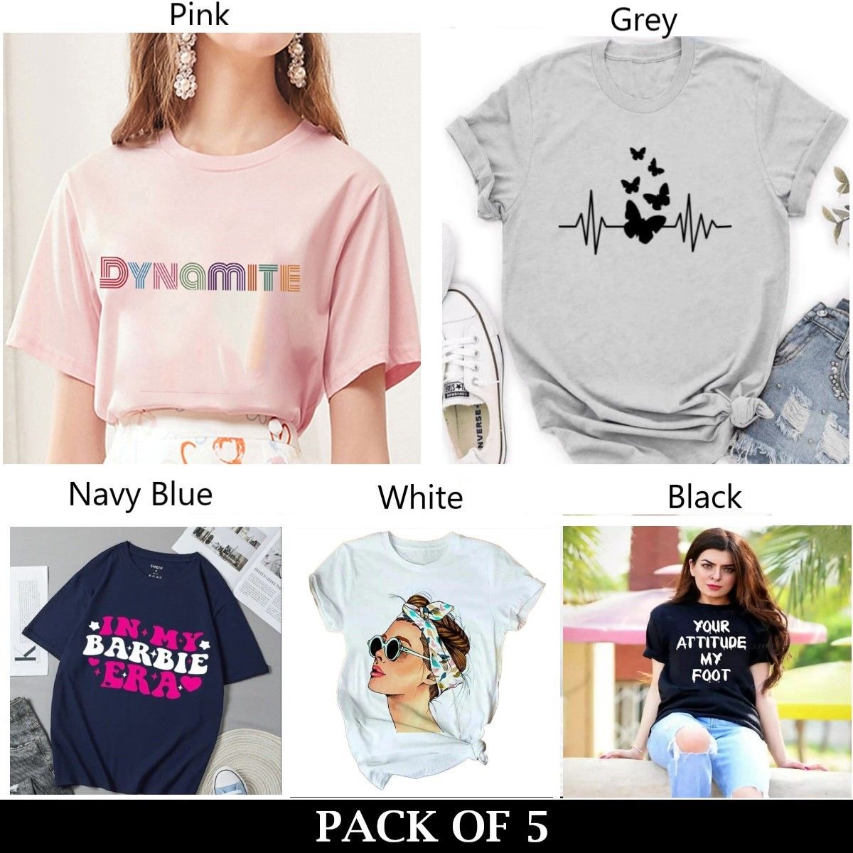 Pack Of 5 T-Shirts For Womens - Oshi.pk - Buy & Sell Online