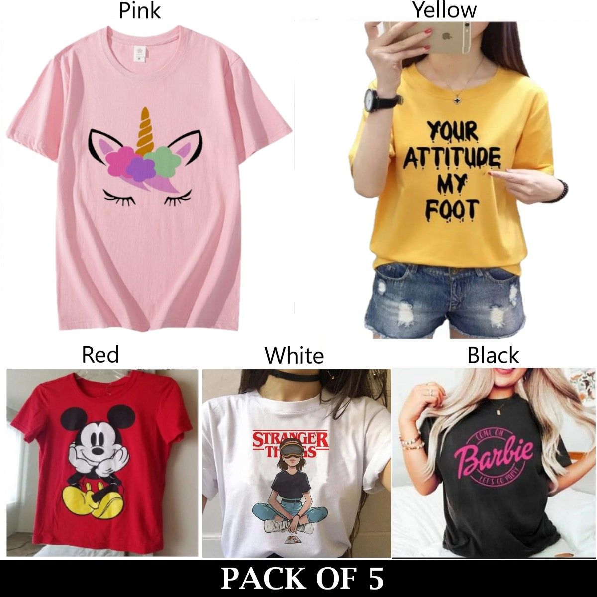 Pack Of 5 T-Shirts For Womens - Oshi.pk - Buy & Sell Online